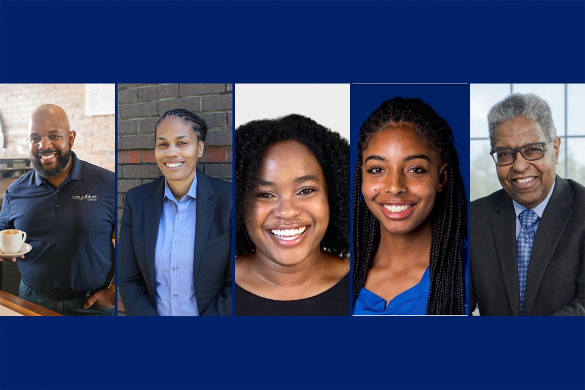 five professional headshots of people honored by Cook Society for Service to Duke and Durham